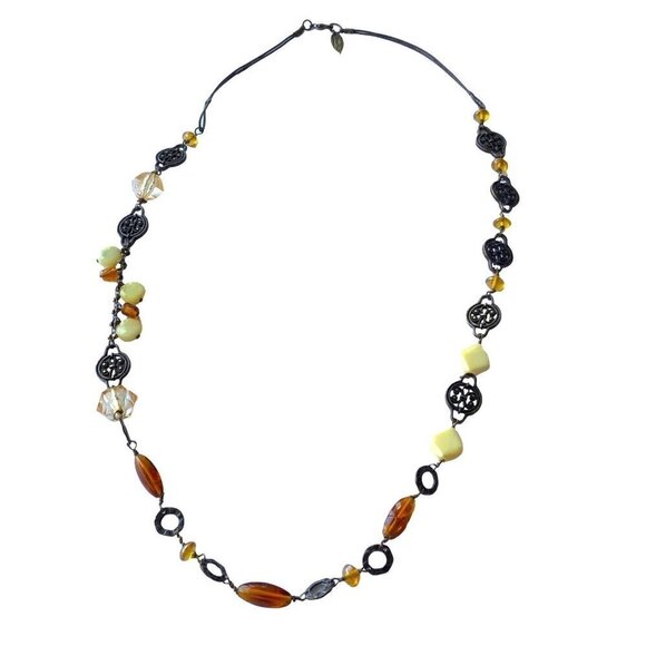 Coldwater Creek Necklace Antique Gold Tone Cream Golden Beads 32 Inch Length - Picture 2 of 3